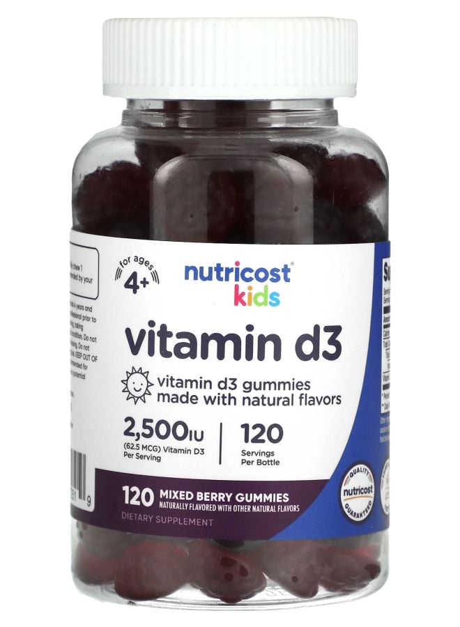 Nutricost Kids Vitamin D3 Ages 4+ Mixed Berry 62.5 mcg (2500 IU) 120 Gummies
