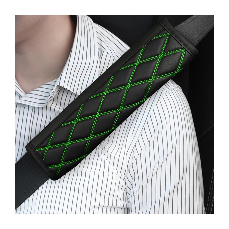 Bittwee Car Seat Belt Pads 2PCS Leather Seatbelt Covers Protect Your Neck and Shoulder More Comfortable Driving Harness Pad for All Cars and Backpack Strap Car Interior Accessories BlackGreen - Image 3