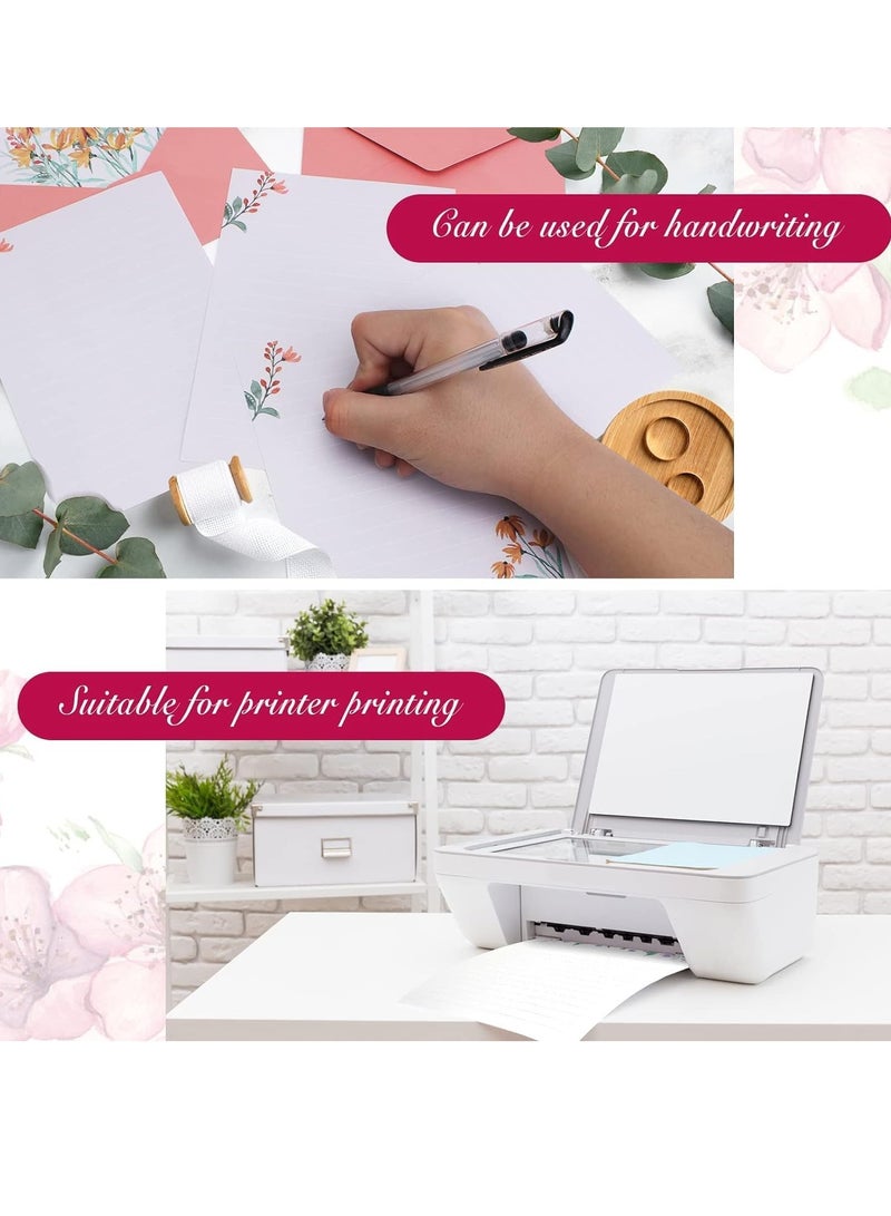 Zikra Writing Paper and Envelopes Set Flower Design Writing Letter Paper 24Pcs Writing Stationery Paper with 12Pcs Envelopes Set Lined Letter Writing Set with Floral Stickers for Invitation Gifts 6 Styles - Image 2