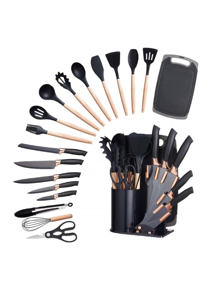Outdoor.Market 19-Piece Silicone Kitchen Utensil Set – Heat Resistant Non-Stick Cooking Tools with Wooden Handles – Spatula, Spoon, Tongs, Whisk & More – Safe for Nonstick Cookware - Image 2