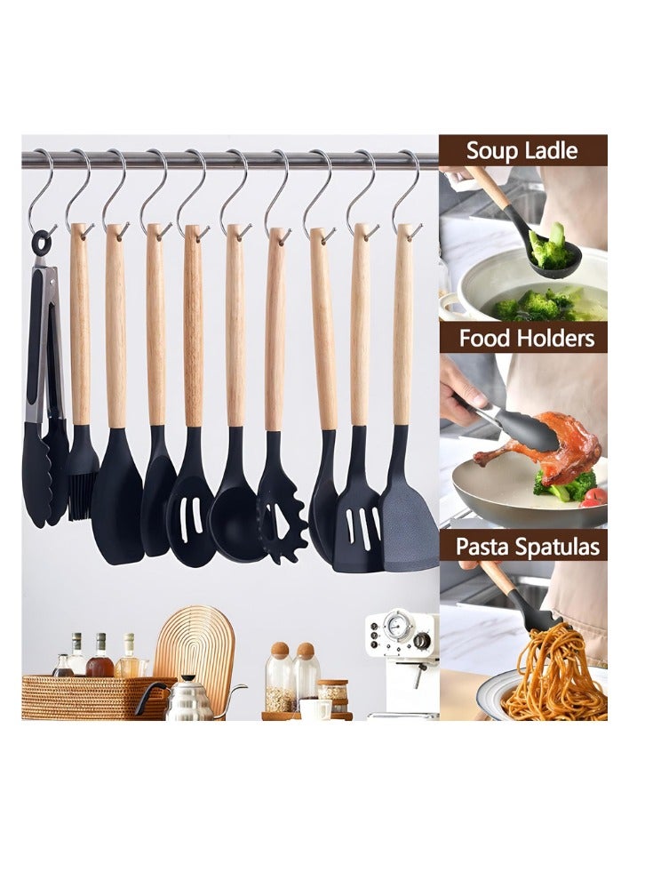 Outdoor.Market 19-Piece Silicone Kitchen Utensil Set – Heat Resistant Non-Stick Cooking Tools with Wooden Handles – Spatula, Spoon, Tongs, Whisk & More – Safe for Nonstick Cookware - Image 5