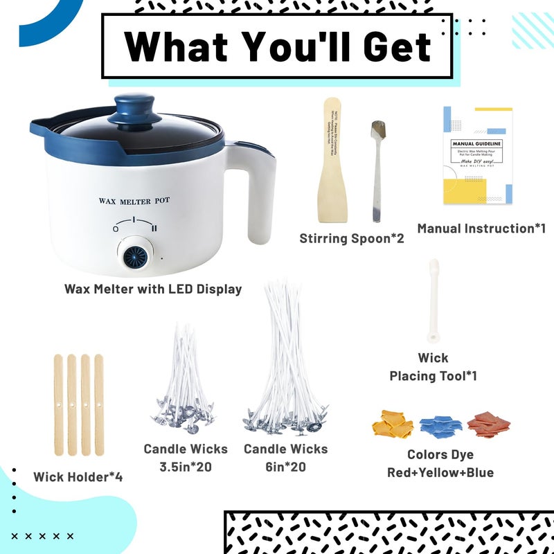 Ksedcon Wax Melting Pot for Candle Making, Electric Wax Melter with Pour Spout,Candle Making Supplies Includes Pouring Pot, Colors Dyes, Wicks, Thermometer - Image 2