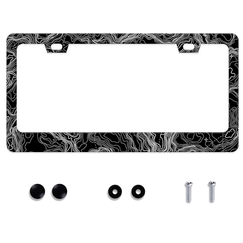 UNINDREM Topographic Map License Plate Frame Topography Stainless Steel License Plate Frame Auto Parts Decoration with Screws License Plate Holder for Men Women 12x6 Inch - Image 1