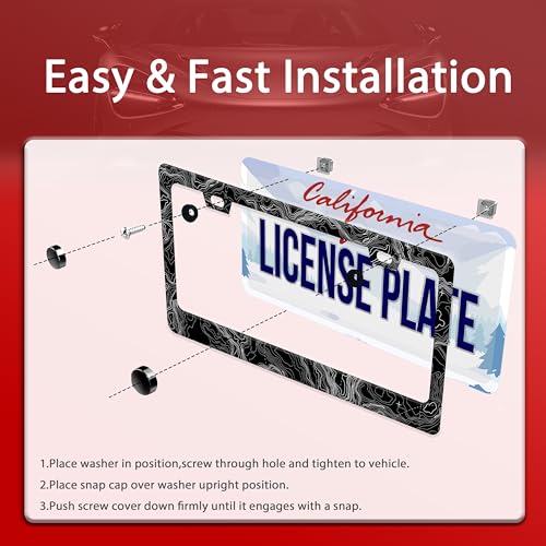 UNINDREM Topographic Map License Plate Frame Topography Stainless Steel License Plate Frame Auto Parts Decoration with Screws License Plate Holder for Men Women 12x6 Inch - Image 3