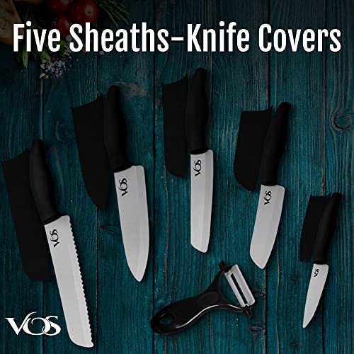 Vos Ceramic Knife Set, Ceramic Knives Set For Kitchen, Ceramic Kitchen Knives With Peeler, Ceramic Paring Knife 4", 5", 6", 7", 8" Inch Black - Image 3