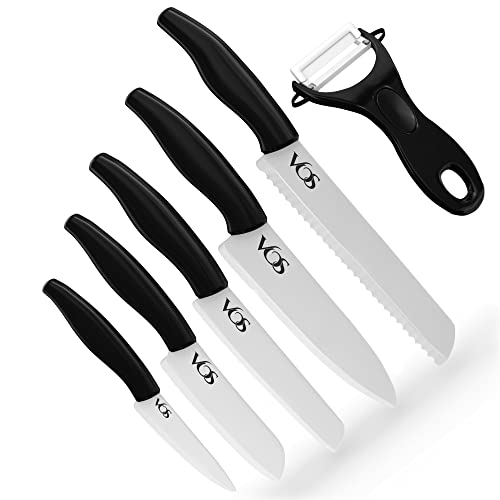Vos Ceramic Knife Set, Ceramic Knives Set For Kitchen, Ceramic Kitchen Knives With Peeler, Ceramic Paring Knife 4", 5", 6", 7", 8" Inch Black - Image 1