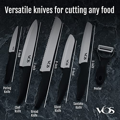 Vos Ceramic Knife Set, Ceramic Knives Set For Kitchen, Ceramic Kitchen Knives With Peeler, Ceramic Paring Knife 4", 5", 6", 7", 8" Inch Black - Image 4