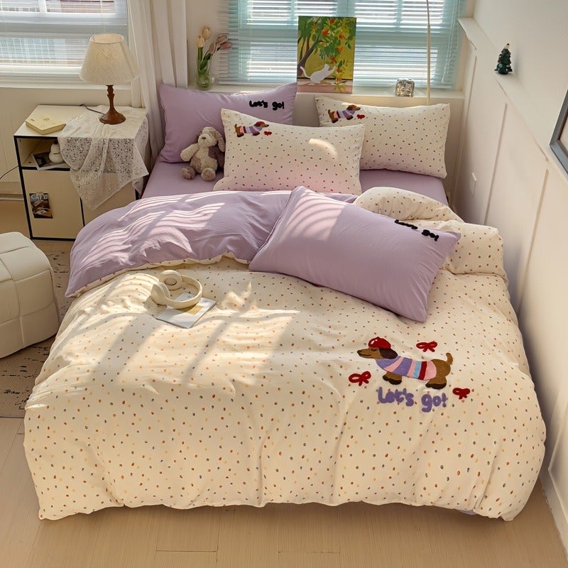 Three-Piece Set with Blue Bow Pattern, Printed Polyester Material, One Duvet Cover + Two Pillowcases, Soft Skin-Friendly Breathable, Suitable for Single/Double Bed, Machine Washable Bedding - Image 1