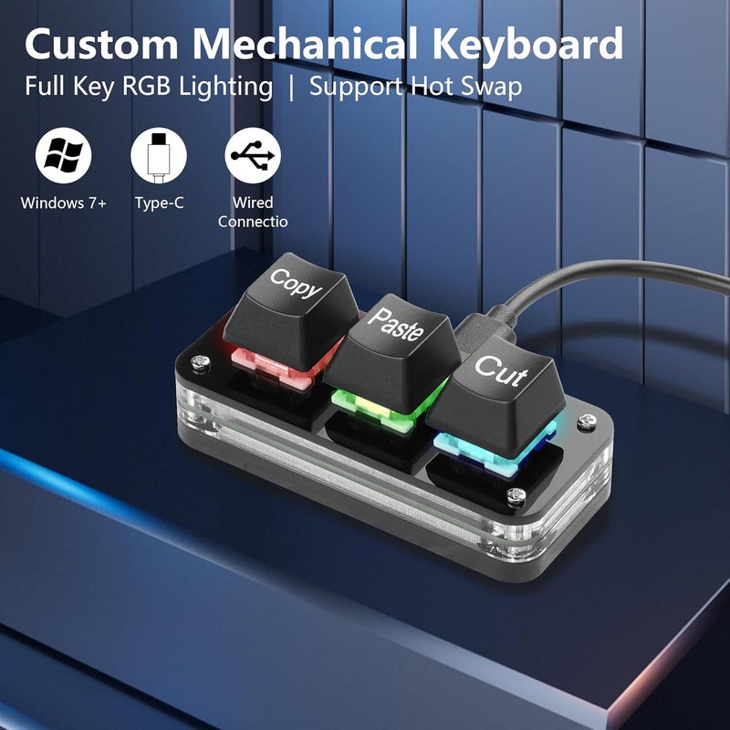 SinLoon Mini 3Key Cut Copy Paste Keyboard Programmable Keypads with LED Light Mechanical Hot Swap Macro Keyboard for Working and Gaming - Image 2