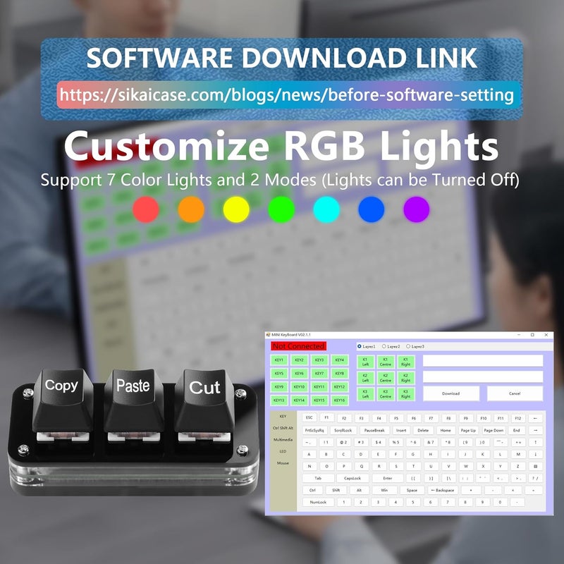 SinLoon Mini 3Key Cut Copy Paste Keyboard Programmable Keypads with LED Light Mechanical Hot Swap Macro Keyboard for Working and Gaming - Image 3