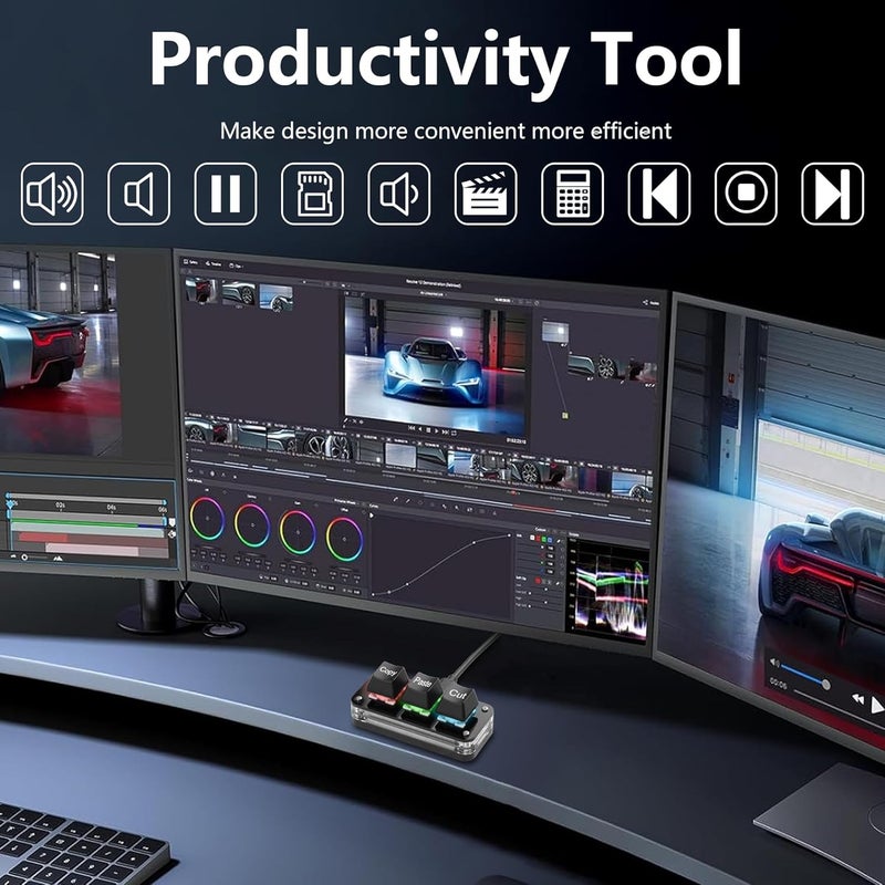 SinLoon Mini 3Key Cut Copy Paste Keyboard Programmable Keypads with LED Light Mechanical Hot Swap Macro Keyboard for Working and Gaming - Image 4