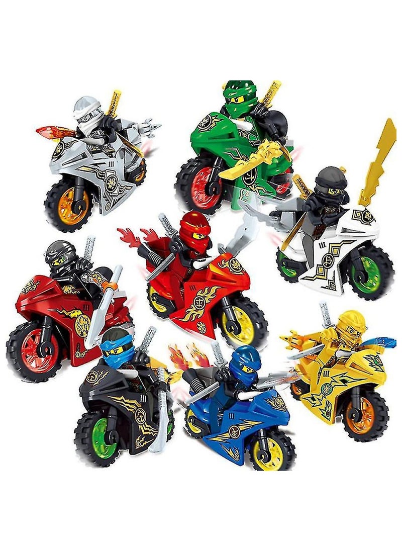 8-Pack Ninjago Motorcycle Set Assembly Building Blocks Mini Dolls Ninja Mini Doll Children'S Gift Desktop Ornaments  - Image 1