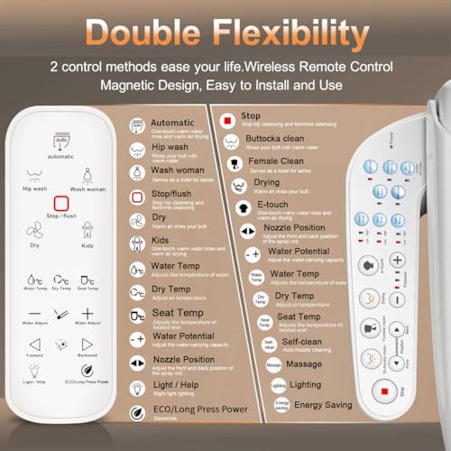 KERDE P30B Bidet Toilet Seat - Dual Control (Side Panel & Remote), Warm Water Wash, Heated Seat, Warm Air Dryer, LED Night Light,Existing Toilets Electric Bidet Elongated Electronic Heated Smart - Image 4
