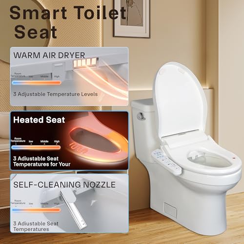 KERDE P30B Bidet Toilet Seat - Dual Control (Side Panel & Remote), Warm Water Wash, Heated Seat, Warm Air Dryer, LED Night Light,Existing Toilets Electric Bidet Elongated Electronic Heated Smart - Image 3