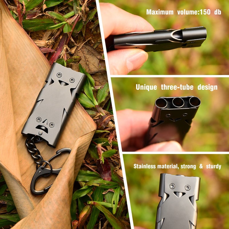 binboll Stainless Steel High Decibel Outdoor Life-Saving Emergency Whistle(Three Tubes Whistle~Sliver) - Image 3