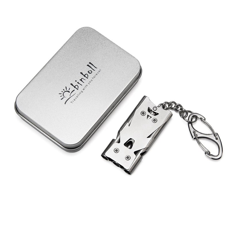 binboll Stainless Steel High Decibel Outdoor Life-Saving Emergency Whistle(Three Tubes Whistle~Sliver) - Image 1