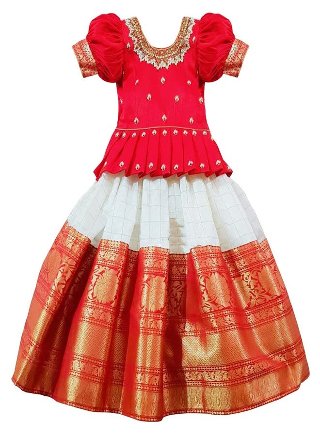 Wommaniya Impex Baby Girl Polyester Readymade Lehenga Choli(Baby Jecq Choli_Red,White_4 Years-5 Years) - Image 1