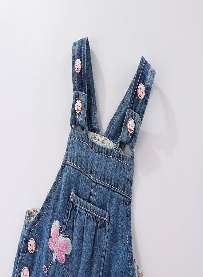 Peacolate 3Months-3Years Baby Girls Denim Overalls Embroidery Butterfly Bib Pants Jeans Jumpsuit(12-18Month,Butterfly) - Image 3