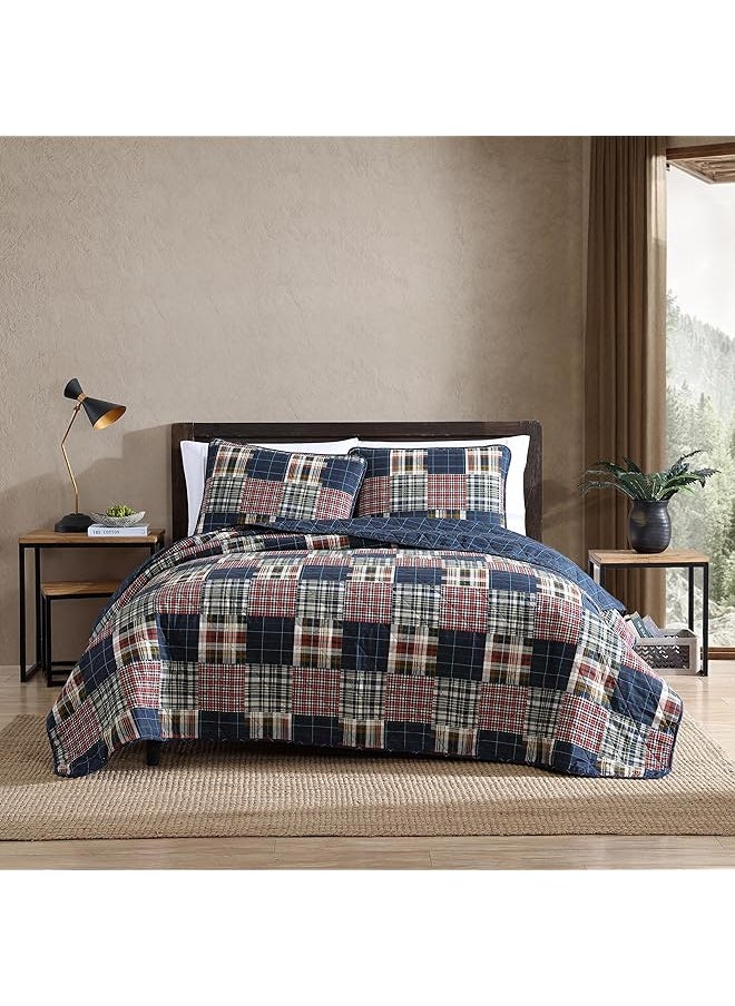 Eddie Bauer Twin Quilt Set Cotton Reversible Bedding With Matching Sham Lightweight Home Decor For All Seasons Madrona Navy Red Twin  - Image 1