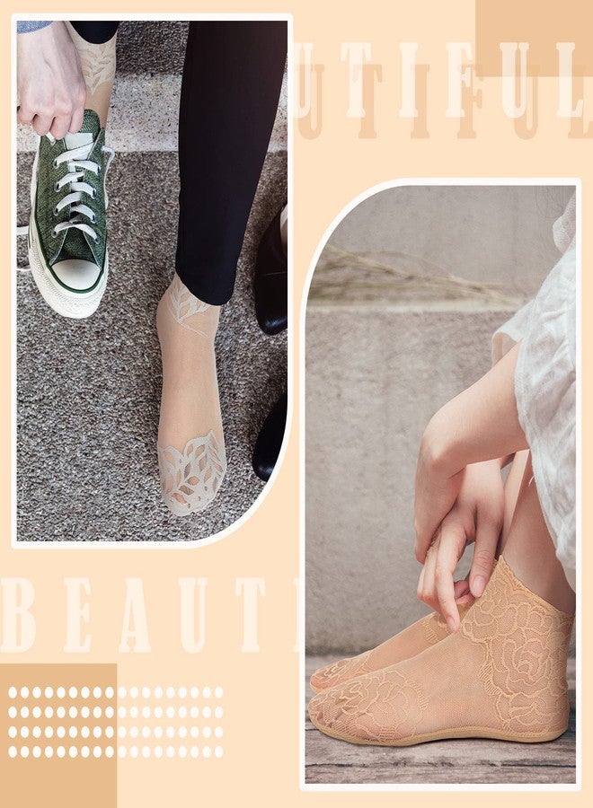 سوريو جوارب نسائية من الدانتيل من Sureio، 10 أزواج، جوارب شبكية شفافة للكاحل مزينة بكشكشة. - Image 5