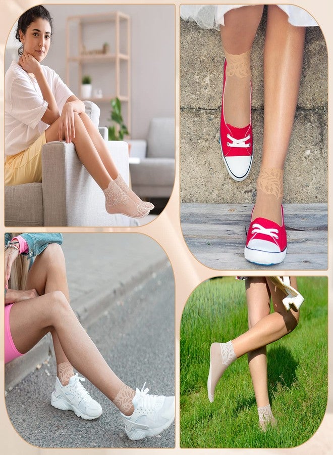 سوريو جوارب نسائية من الدانتيل من Sureio، 10 أزواج، جوارب شبكية شفافة للكاحل مزينة بكشكشة. - Image 4