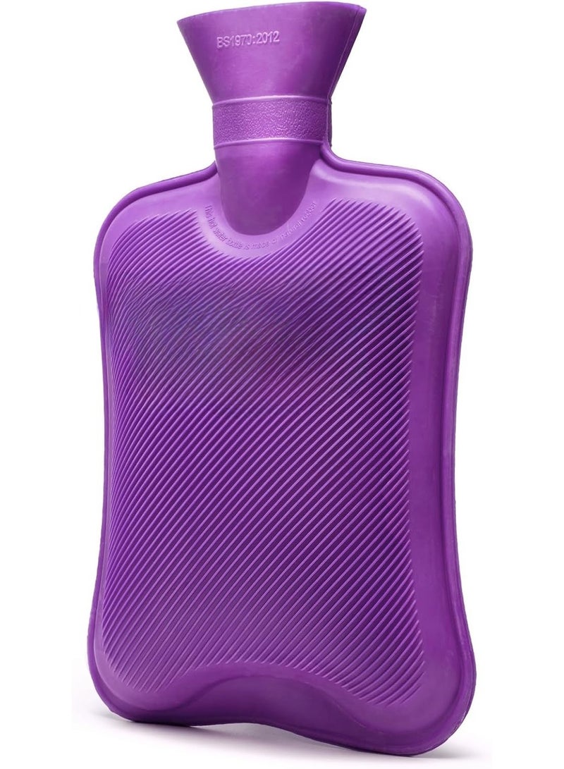 زجاجة مياه ساخنة مطاطية كلاسيكية من هوم توب – سعة 2 لتر للعلاج الساخن والبارد وتخفيف الألم، أرجواني - Image 1