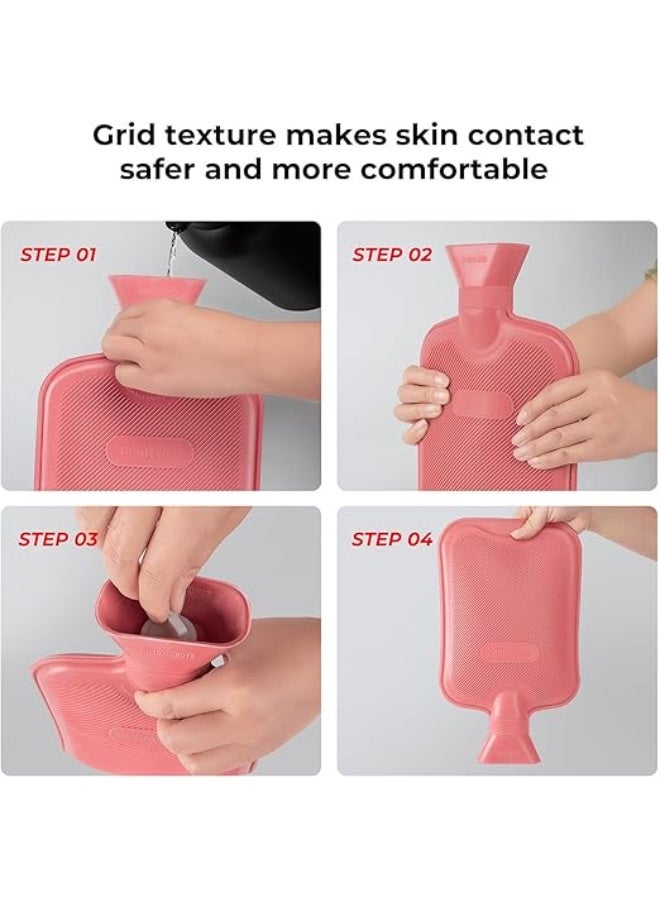 زجاجة مياه ساخنة مطاطية كلاسيكية من هوم توب – سعة 2 لتر للعلاج الساخن والبارد وتخفيف الألم، أرجواني - Image 2