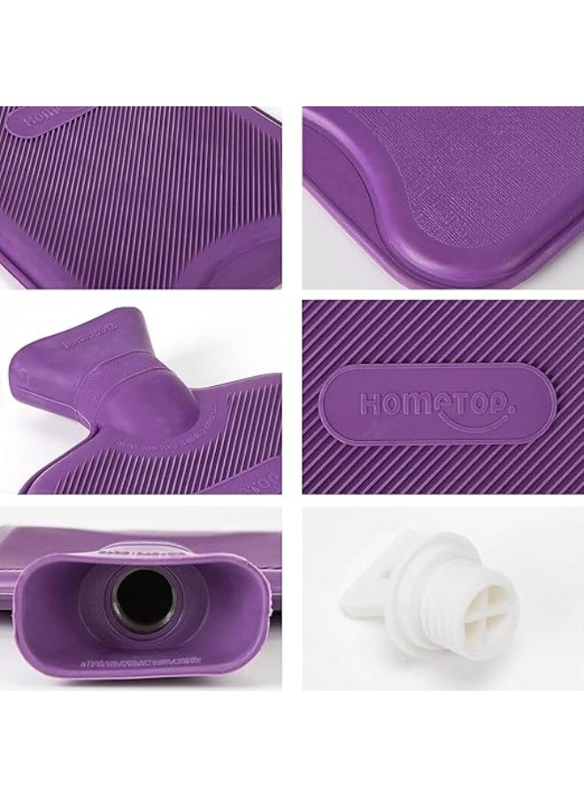 زجاجة مياه ساخنة مطاطية كلاسيكية من هوم توب – سعة 2 لتر للعلاج الساخن والبارد وتخفيف الألم، أرجواني - Image 3