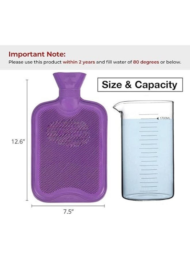 زجاجة مياه ساخنة مطاطية كلاسيكية من هوم توب – سعة 2 لتر للعلاج الساخن والبارد وتخفيف الألم، أرجواني - Image 4