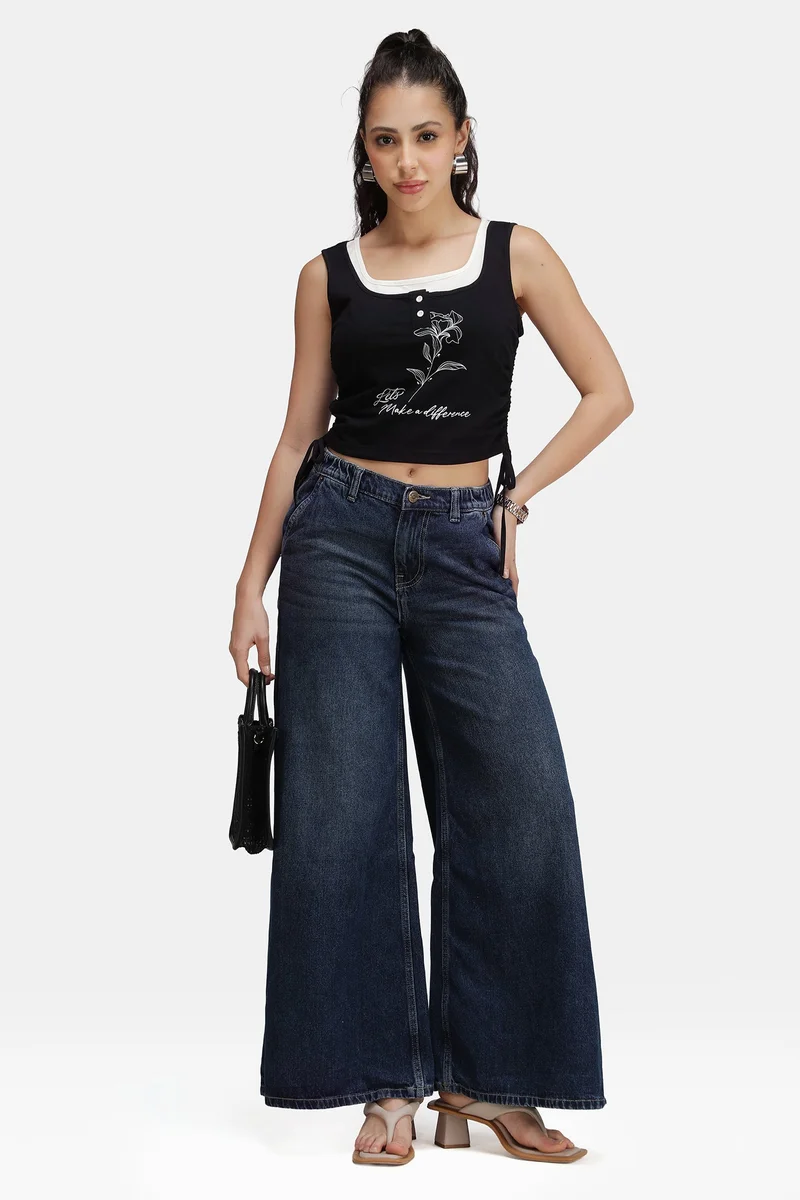 Virgio Graphic Cotton Graphic Top With Drawstrings for Women