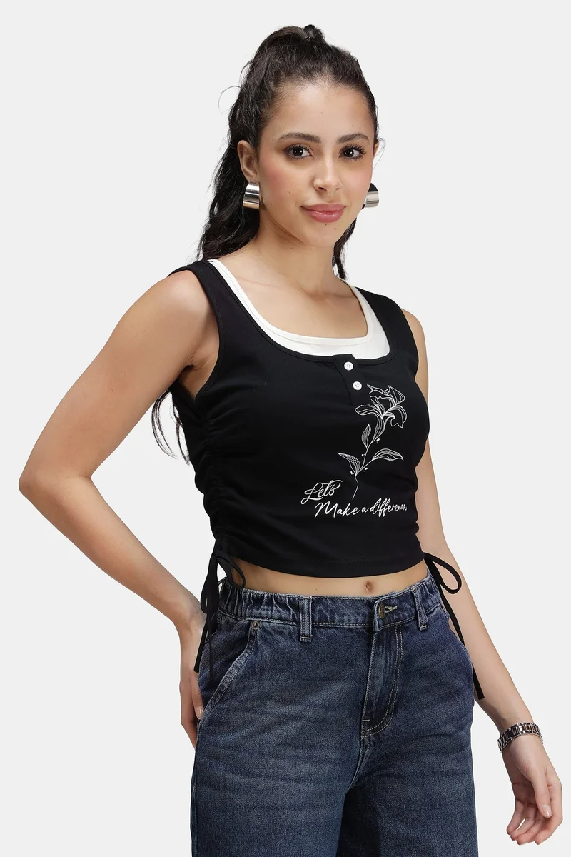 Virgio  Graphic Cotton Graphic Top With Drawstrings for Women for Women | Best Price UAE