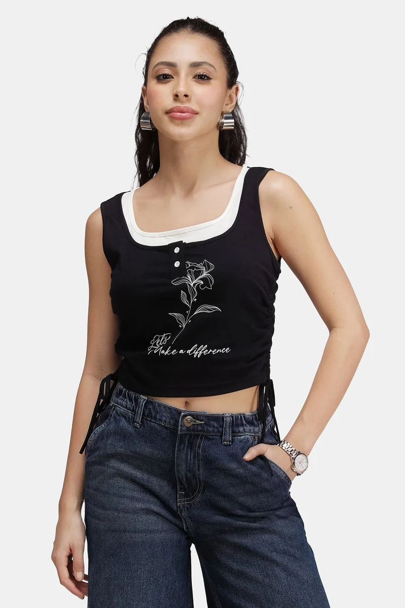 فيرجيو Graphic Cotton Graphic Top With Drawstrings for Women