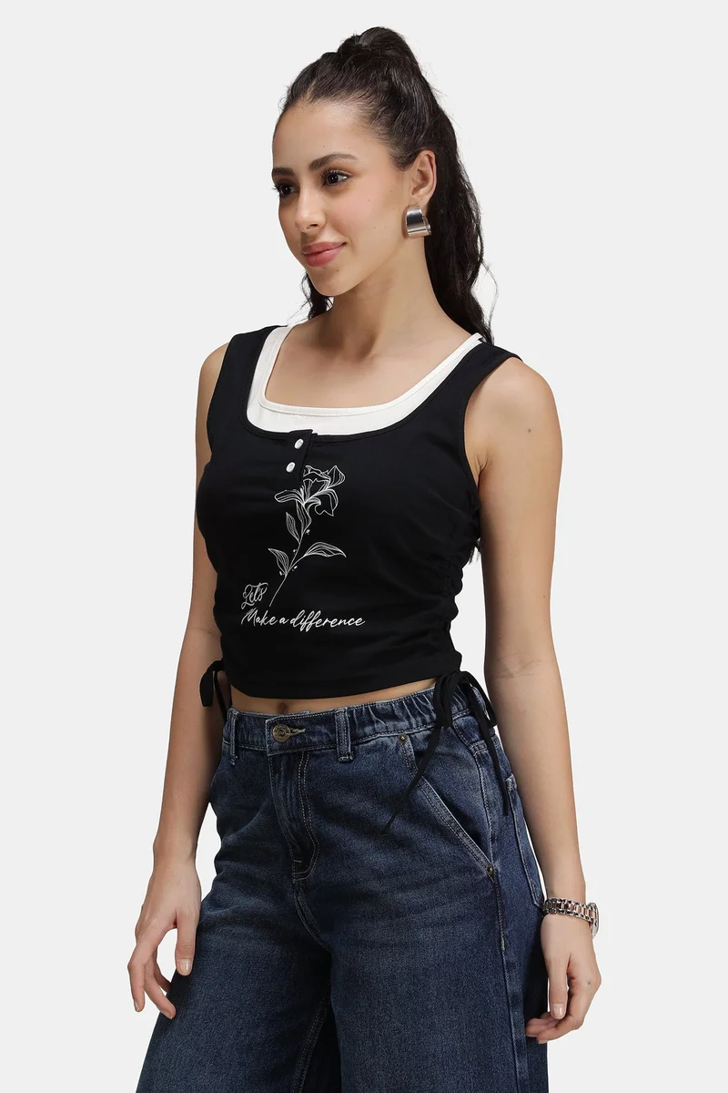 Virgio  Graphic Cotton Graphic Top With Drawstrings for Women for Women | Best Price UAE