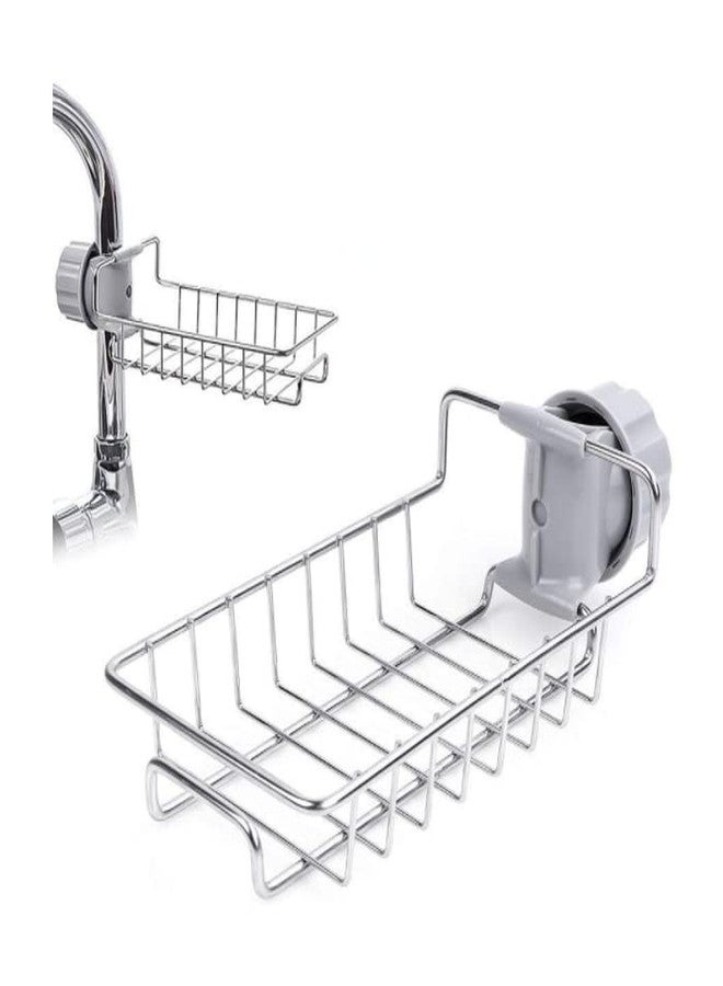 MobFest® Rustproof Stainless Steel Kitchen Sink Caddy Storage Organizer Drainer Caddy for Dishwashing Soap Sponge Shampoo Holder Faucet Storage Rack, Set of 1 - Image 1