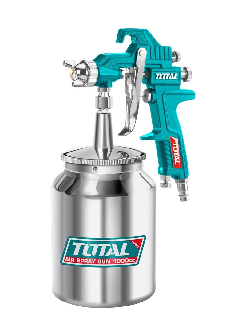 TOTAL Professional Air Spray Gun (1000cc) with 4-Piece Universal Connector Set (EU, USA, Nitto, Italy) - 1.8mm Standard Nozzle, 1000ml Suction Feed Paint Gun for Base Coat - TAT11005 - Image 1