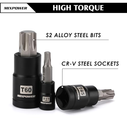 MIXPOWER 32PCS Torx Bit Socket Set, 14 Star Bits (T8-T70)& 13 E-Torx Sockets (E4-E24), CR-V & S2 Alloy Steel - Image 5