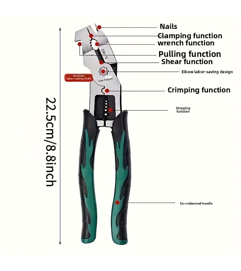 Vanadium Steel Pliers With Non Slip Jaws Multipurpose 1pc Wire Cutting Shearing Stripping Pressing Screwing Tool Durable Corrosion Resistant Industrial Home Use - Image 2