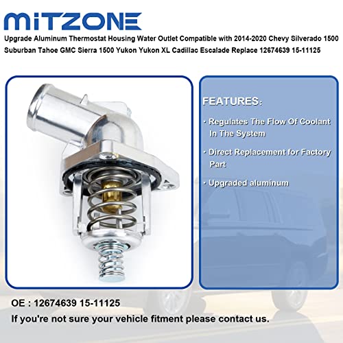MITZONE ترقية غلاف ترموستات الألمنيوم مخرج الماء متوافق مع شيفروليه سيلفرادو 1500 2014-2020، سوبربان، تاهو، جي إم سي سييرا 1500، يوكون، يوكون XL، كاديلاك إسكاليد استبدال 12674639 15-11125 - Image 3