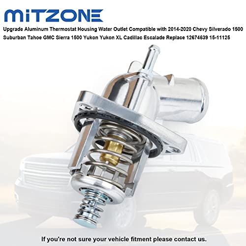MITZONE ترقية غلاف ترموستات الألمنيوم مخرج الماء متوافق مع شيفروليه سيلفرادو 1500 2014-2020، سوبربان، تاهو، جي إم سي سييرا 1500، يوكون، يوكون XL، كاديلاك إسكاليد استبدال 12674639 15-11125 - Image 5