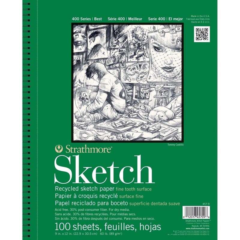 Strathmore 400 Series Sketch Pad Recycled Paper 55x85 inch 100 Sheets Artist Sketchbook for Drawing Illustration Art Class Students