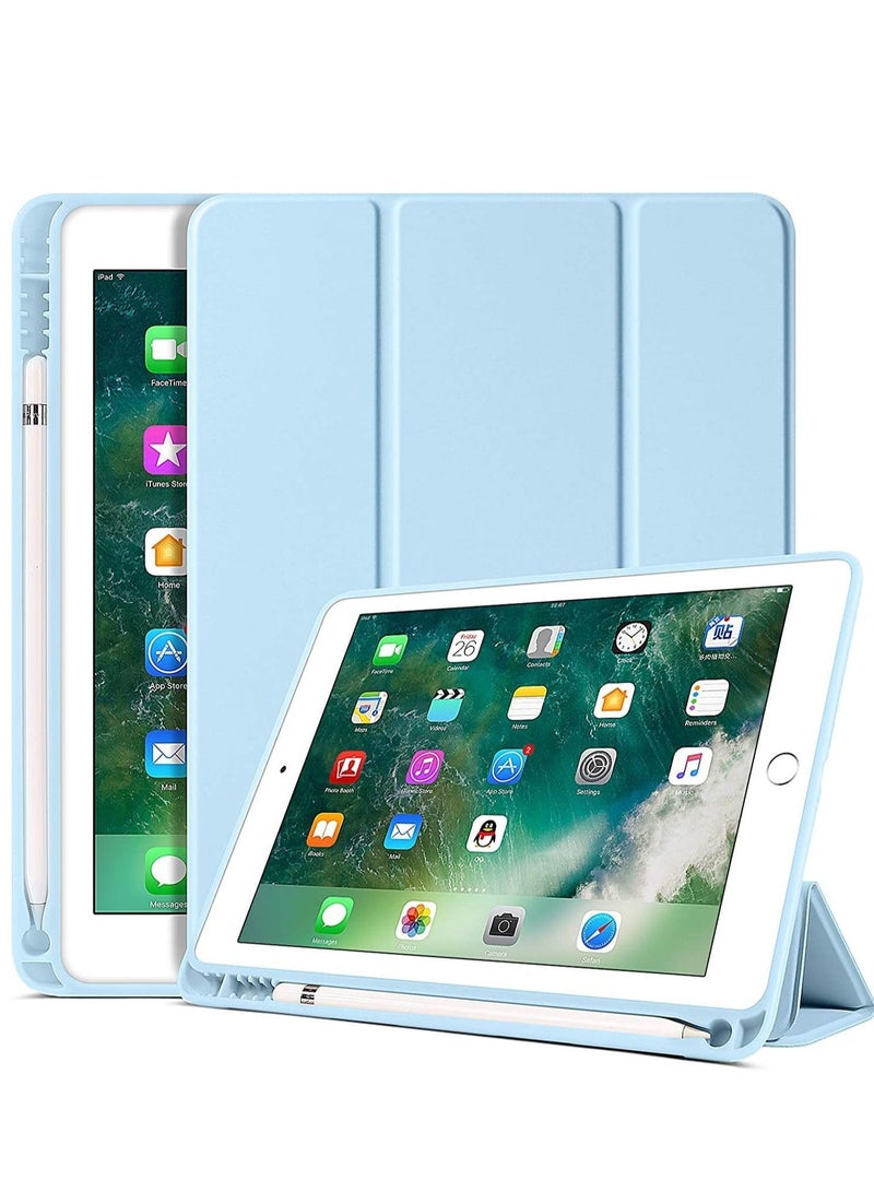 iPad 6th Generation Case, iPad 5th Generation Case with Pencil Holder, Premium Folio Folding Stand Smart Auto Wake/Sleep Case Cover for Apple iPad 9.7 Inch 2018/2017 (Blue) - Image 1