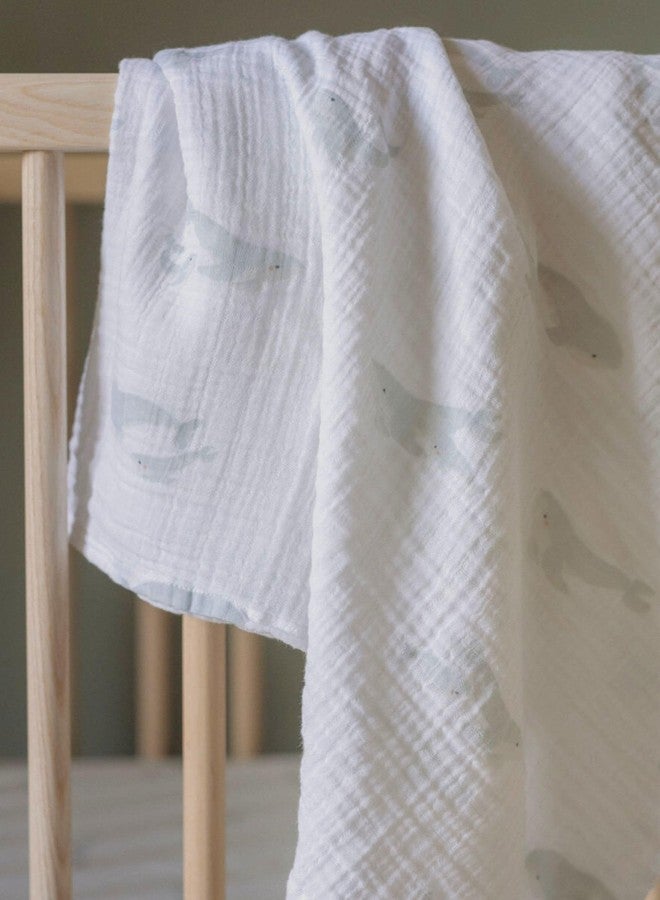 PEHR Muslin Cotton Swaddle, Follow me Whale | Organic Baby Blanket | Ultra-Soft & Versatile | Playful Animal Print | 47” x 47” - Image 2