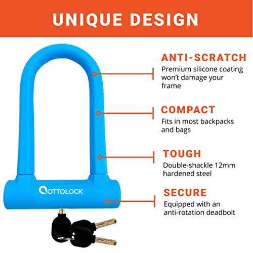 OTTOLOCK Sidekick Compact U-Lock - Heavy Duty Anti Theft Bicycle U-Lock with Keys, Silicone-Coated, Bike Accessories, Blue - Image 4