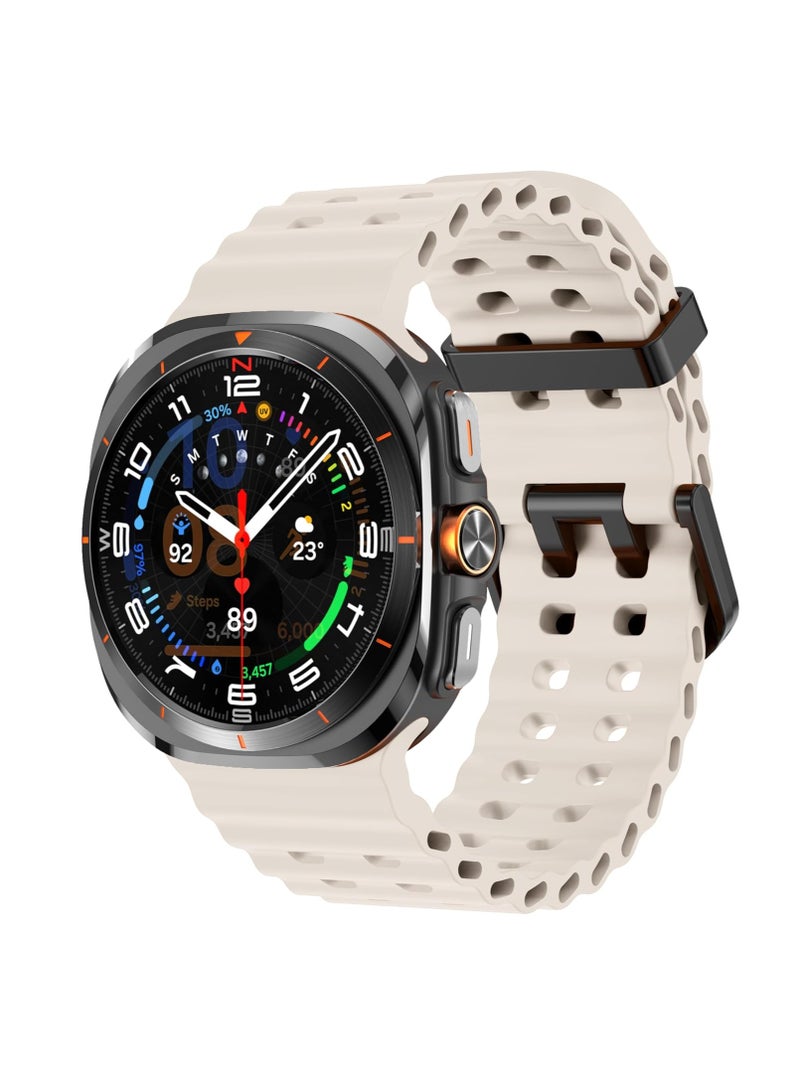 Silicone Strap Compatible with Samsung Galaxy Watch 7 Ultra 47mm,Rugged Ocean Wristband Breathable Silicone Sport Strap Waterproof for Galaxy Watch Ultra,Beige - Image 1