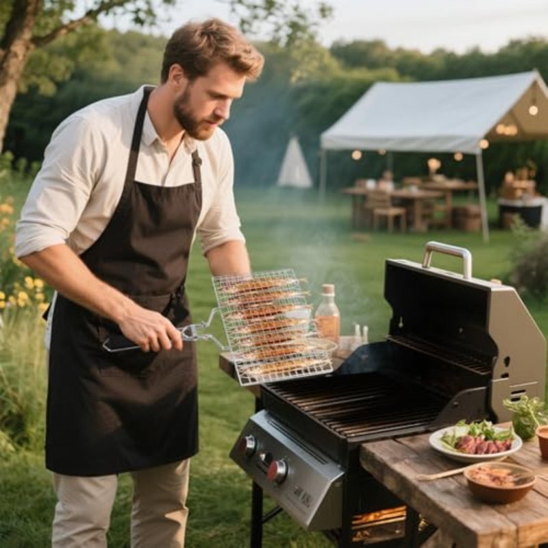 Fish Grill Baskets Folding Portable Fish Grilling Rack For Grill, BBQ Grilling Basket, Stainless Steel Grill Basket For Veggies, Shrimp, Meat Cook Come With Storage Bag and Two Basting Brush - Image 2