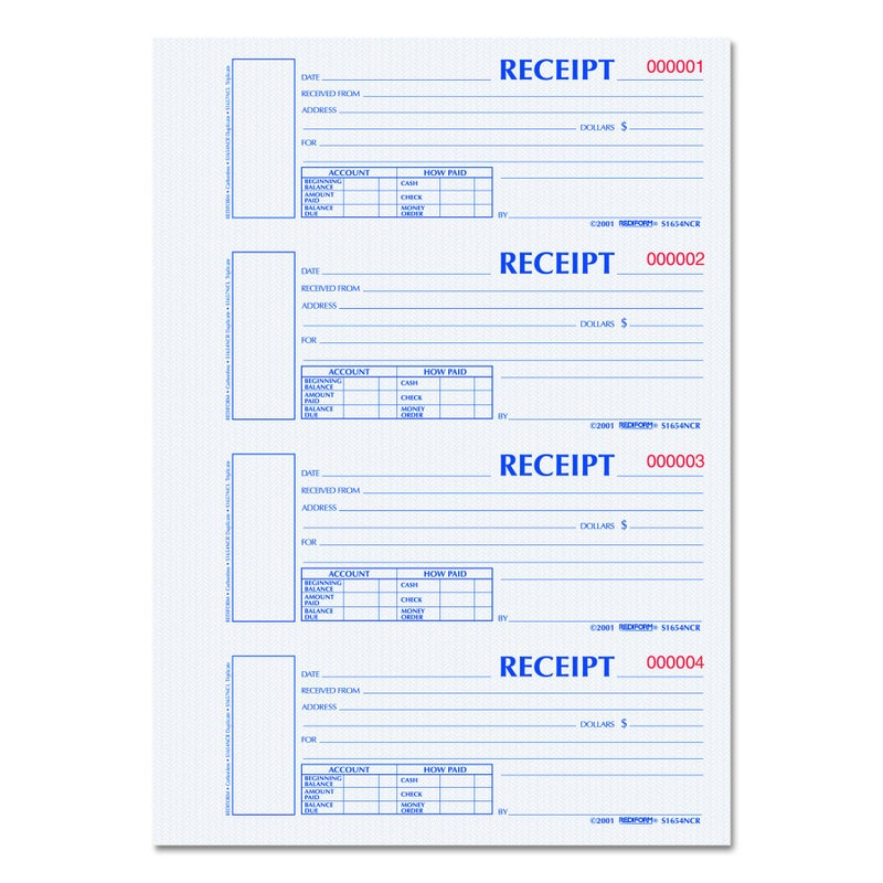 Rediform Receipt Book, Hard Cover, Carbonless Duplicate Forms, 11" x 7.75", 300 Numbered Sets (S1654N-CR) (S1654NCR) - Image 3