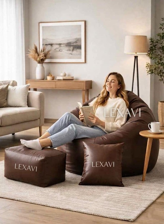 LEXAVI Brand®- 6XL PVC Faux Leather Leatherette Beanbag Cover (Without Beans)|| Bean Bag Sofa Chair Cover Only|| Jumbo Large Bean Bag Chair with Footrest & Cushion Cover | 1 Year Warranty - Brown - Image 1