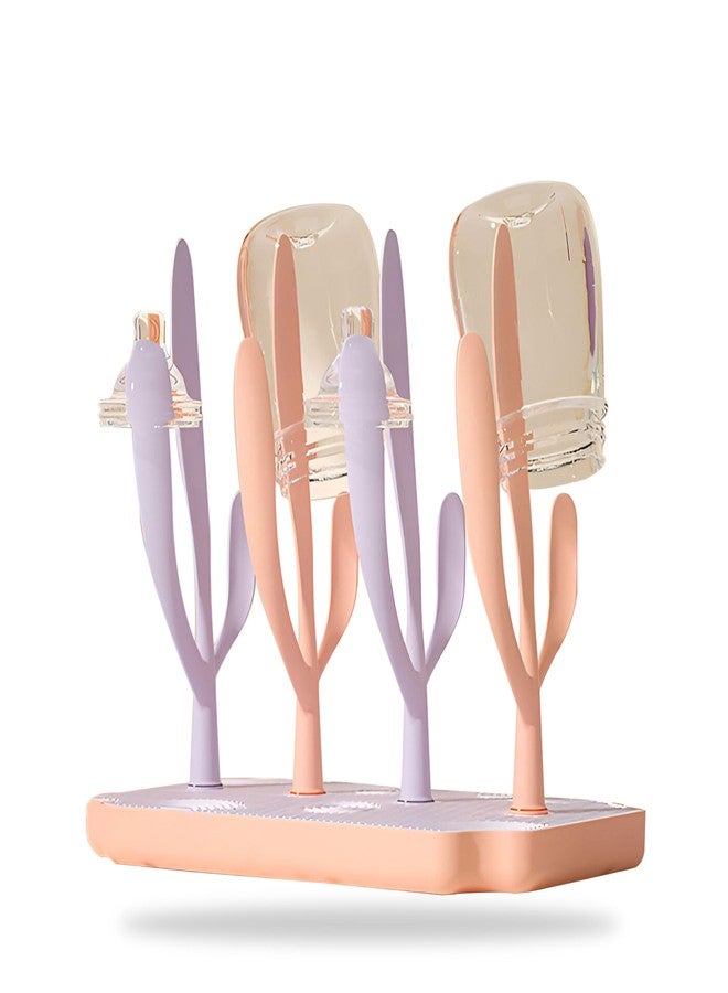 DaKos Baby Bottle Drying Rack, Baby Bottle Drying Stand, Drainer for Baby Bottles, Feeding Cup Nipple Storage with Detachable Tray, Compact and Portable Stylish Cactus Design (Pink) - Image 1