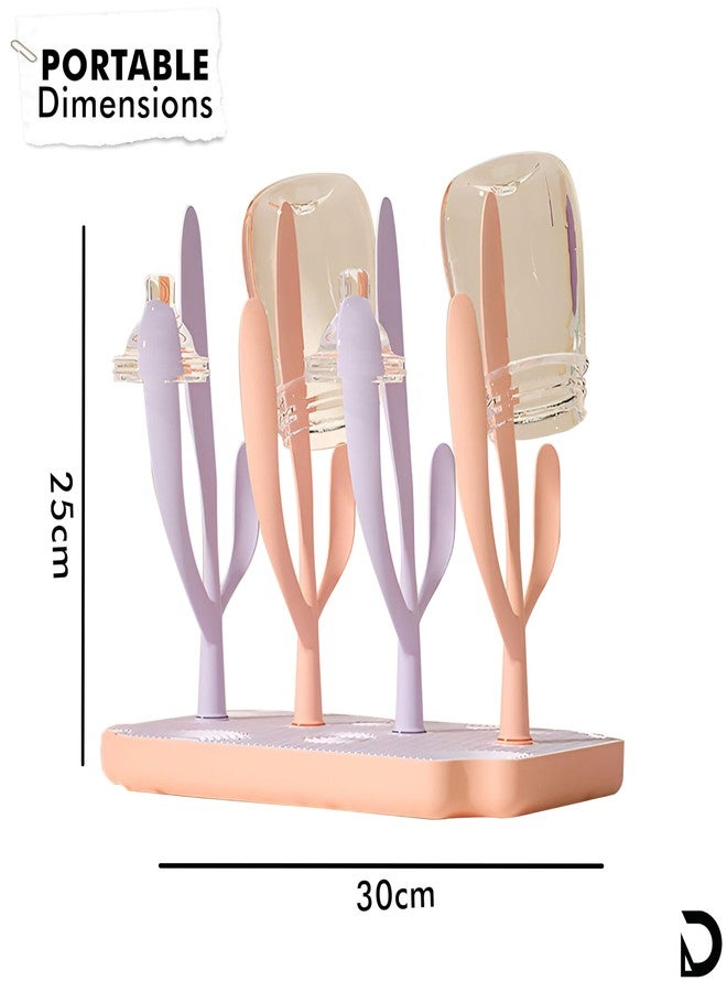 DaKos Baby Bottle Drying Rack, Baby Bottle Drying Stand, Drainer for Baby Bottles, Feeding Cup Nipple Storage with Detachable Tray, Compact and Portable Stylish Cactus Design (Pink) - Image 3