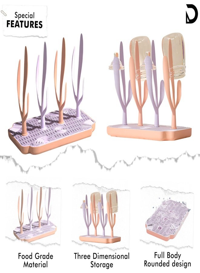 DaKos Baby Bottle Drying Rack, Baby Bottle Drying Stand, Drainer for Baby Bottles, Feeding Cup Nipple Storage with Detachable Tray, Compact and Portable Stylish Cactus Design (Pink) - Image 4